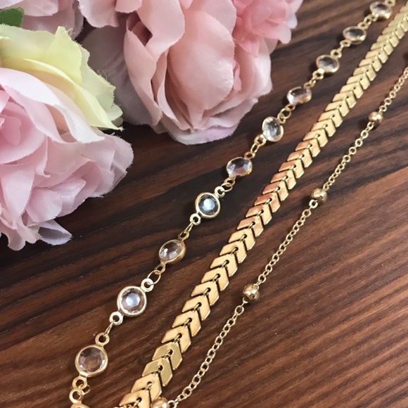 Bohemian 3 Piece Chevron Crystal Anklet Set - Picture 15 of 16